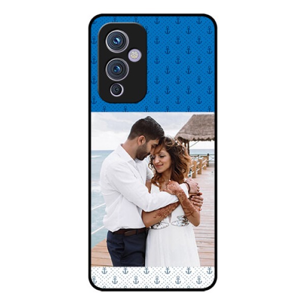 Oneplus 9 5G Photo Printing on Glass Case - Blue Anchors Design