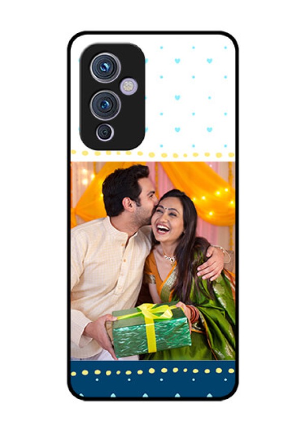 Oneplus 9 5G Personalized Glass Phone Case - White and Blue Abstract Design