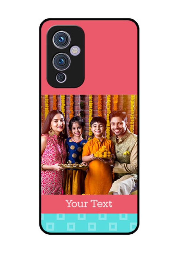 Oneplus 9 5G Personalized Glass Phone Case - Peach & Blue Color Design
