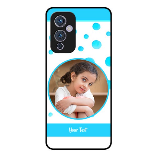 Oneplus 9 5G Photo Printing on Glass Case - Blue Bubbles Pattern Design