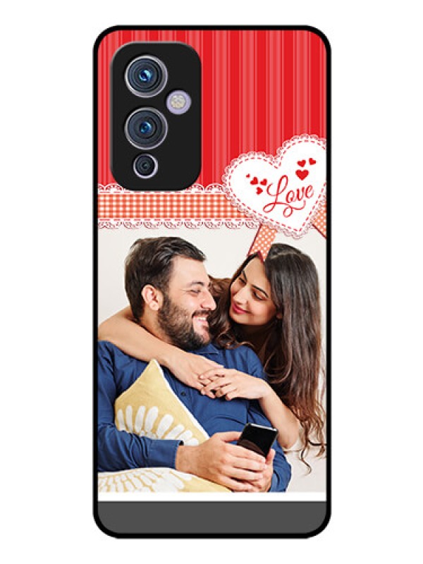 Custom Oneplus 9 5G Custom Glass Mobile Case - Red Love Pattern Design