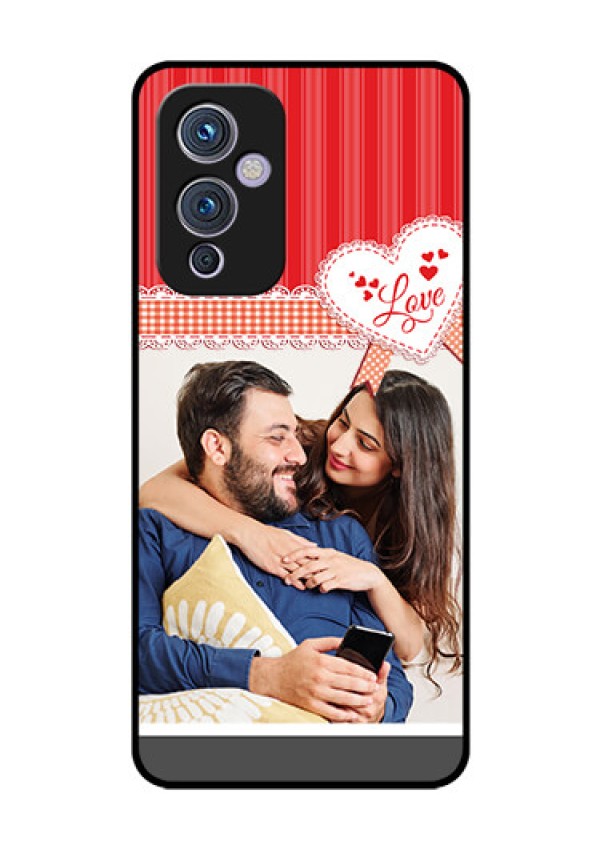 Oneplus 9 5G Custom Glass Mobile Case - Red Love Pattern Design