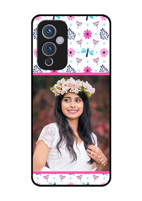 Oneplus 9 5G Photo Printing on Glass Case - Colorful Flower Design
