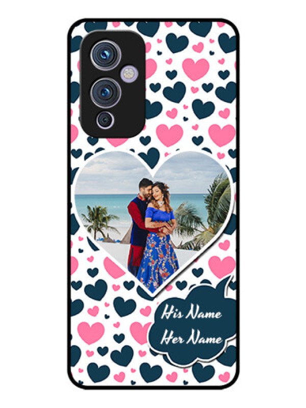 Custom Oneplus 9 5G Custom Glass Phone Case - Pink & Blue Heart Design