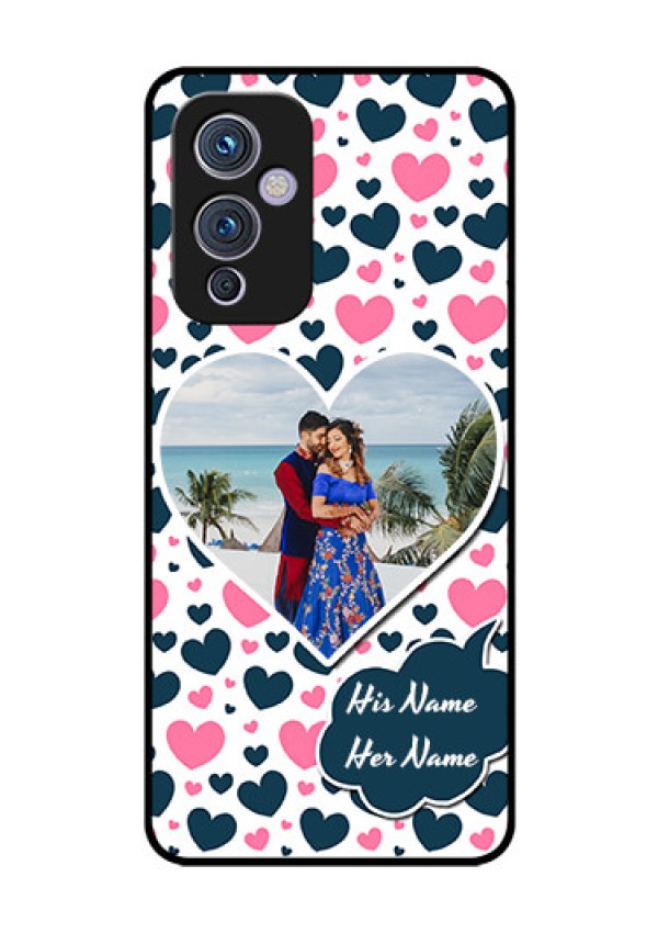 Oneplus 9 5G Custom Glass Phone Case - Pink & Blue Heart Design