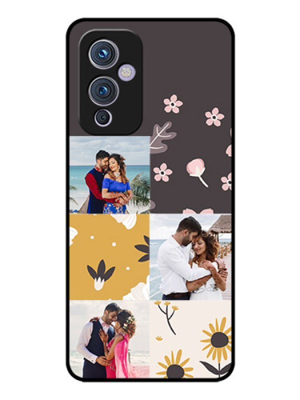 Custom Oneplus 9 5G Photo Printing on Glass Case - 3 Images with Floral Design