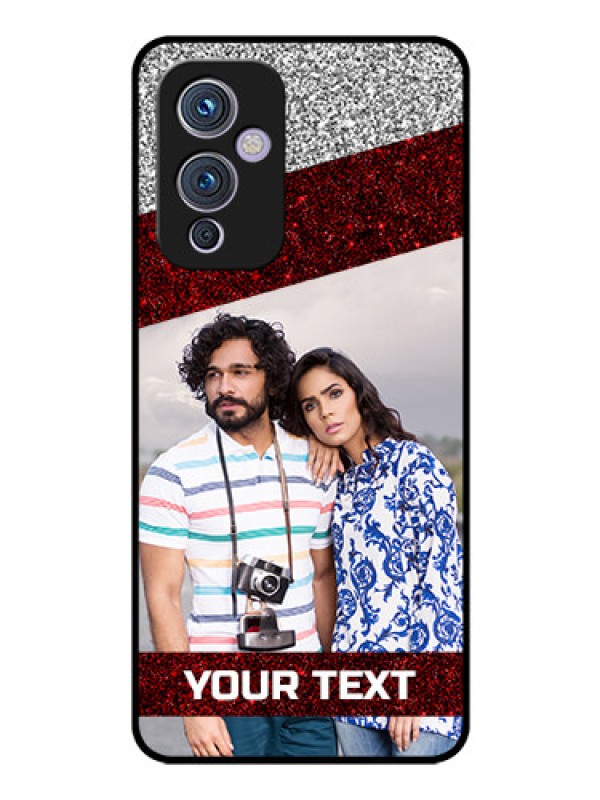 Custom Oneplus 9 5G Personalized Glass Phone Case - Image Holder with Glitter Strip Design