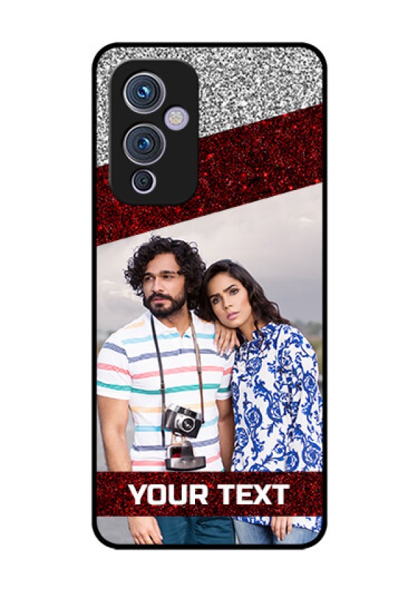 Oneplus 9 5G Personalized Glass Phone Case - Image Holder with Glitter Strip Design