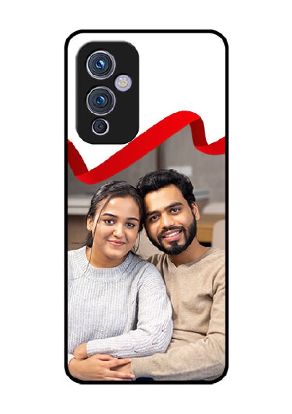 Oneplus 9 5G Photo Printing on Glass Case - Red Ribbon Frame Design