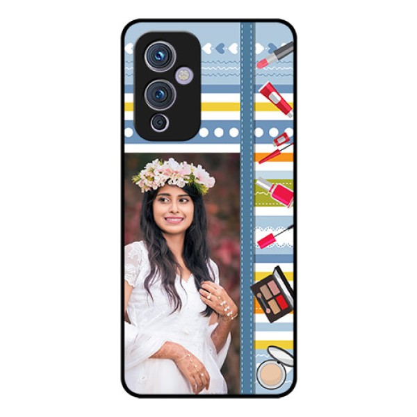 Oneplus 9 5G Personalized Glass Phone Case - Makeup Icons Design