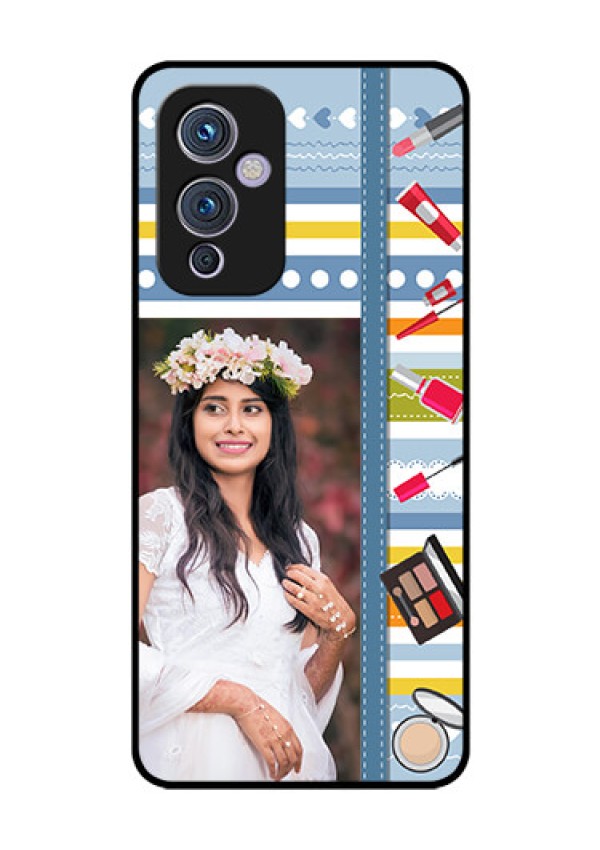 Oneplus 9 5G Personalized Glass Phone Case - Makeup Icons Design