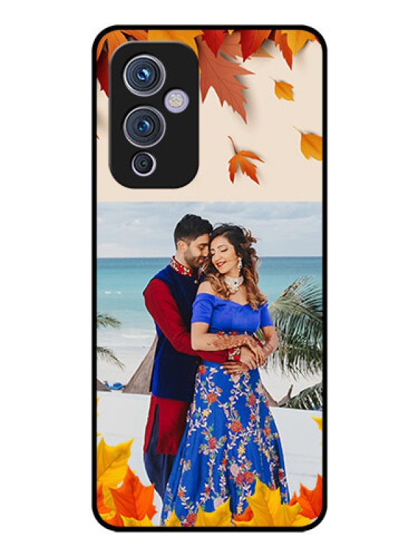 Custom Oneplus 9 5G Photo Printing on Glass Case - Autumn Maple Leaves Design