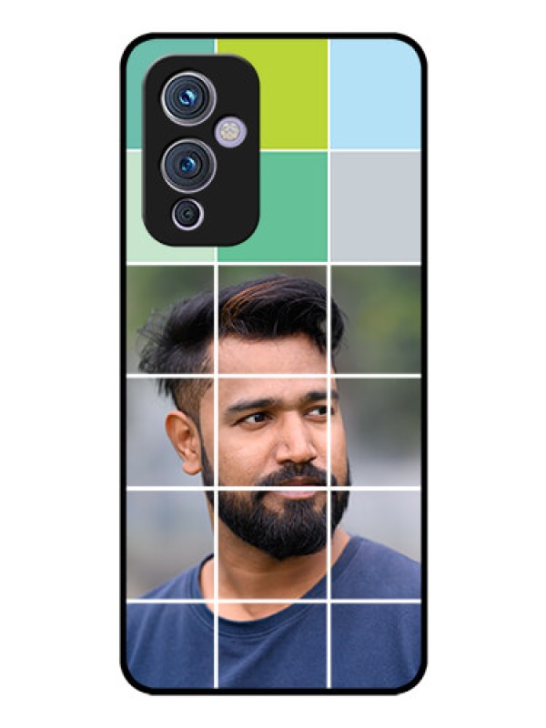 Custom Oneplus 9 5G Photo Printing on Glass Case - with white box pattern 