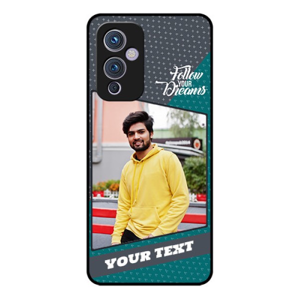 Oneplus 9 5G Personalized Glass Phone Case - Background Pattern Design with Quote