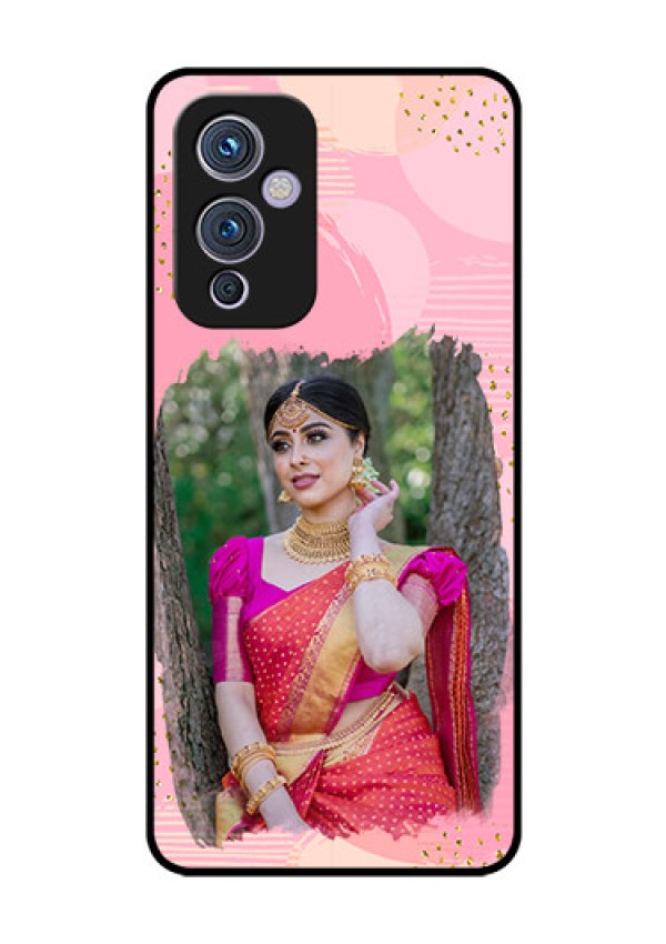 Oneplus 9 5G Personalized Glass Phone Case - Gold Glitter Splash Design