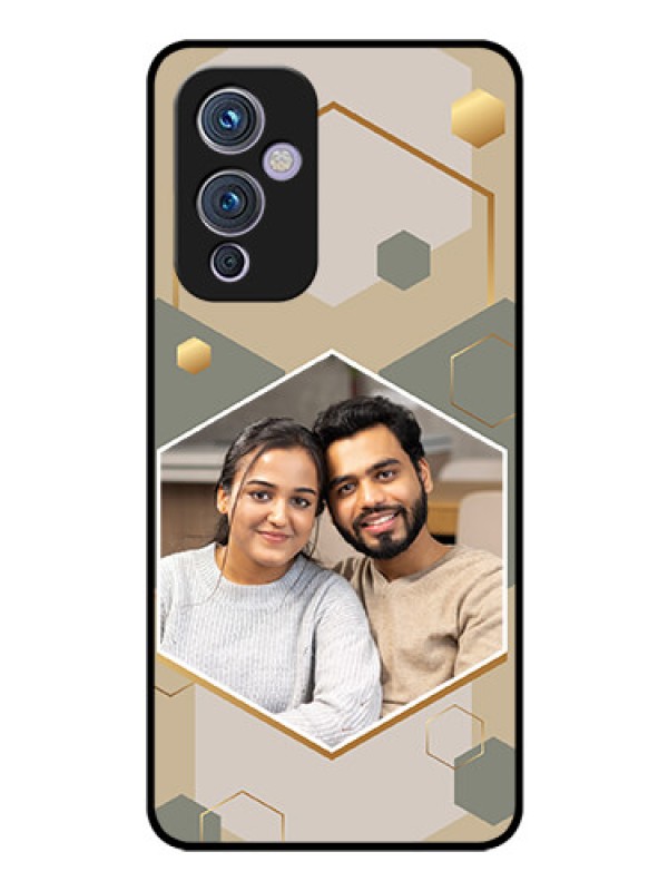 Custom OnePlus 9 5G Photo Printing on Glass Case - Stylish Hexagon Pattern Design