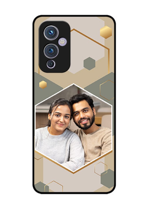 OnePlus 9 5G Photo Printing on Glass Case - Stylish Hexagon Pattern Design