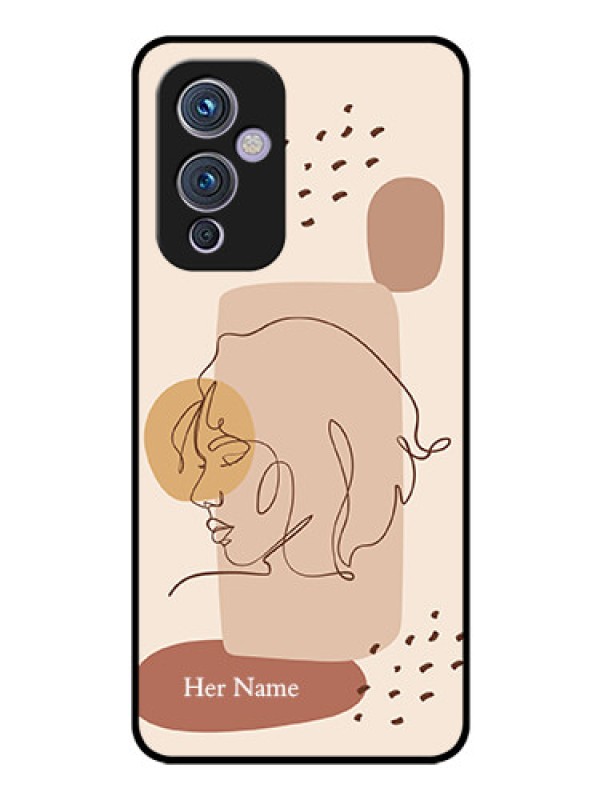Custom OnePlus 9 5G Photo Printing on Glass Case - Calm Woman line art Design