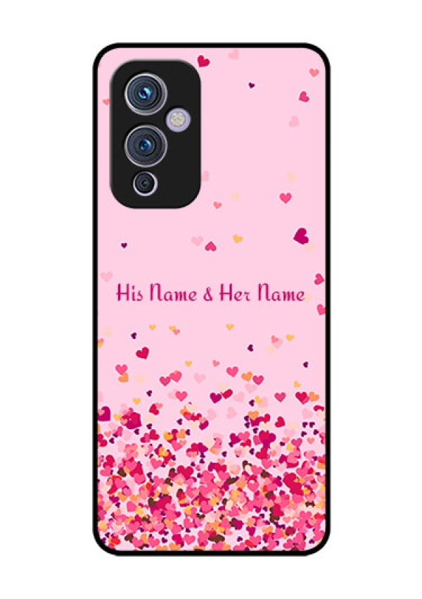 OnePlus 9 5G Photo Printing on Glass Case - Floating Hearts Design