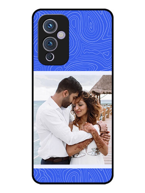 Custom OnePlus 9 5G Custom Glass Mobile Case - Curved line art with blue and white Design