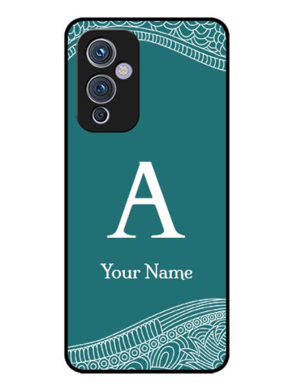 Custom OnePlus 9 5G Personalized Glass Phone Case - line art pattern with custom name Design