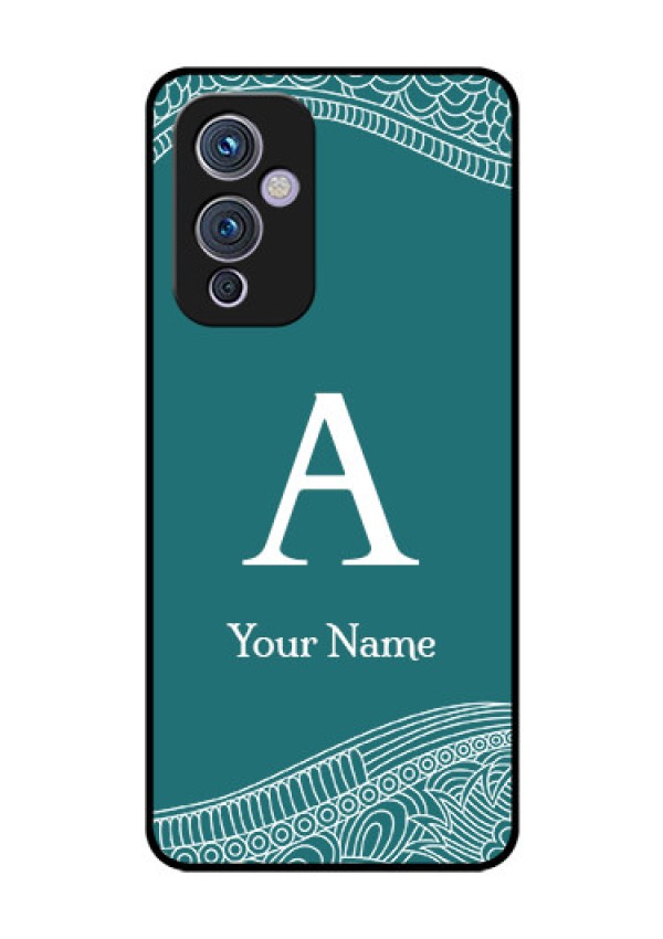 OnePlus 9 5G Personalized Glass Phone Case - line art pattern with custom name Design