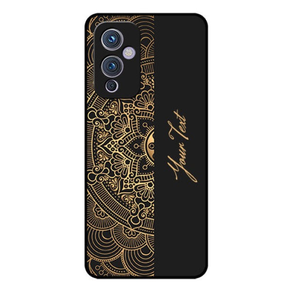 OnePlus 9 5G Photo Printing on Glass Case - Mandala art with custom text Design