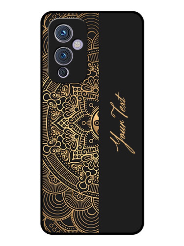 Custom OnePlus 9 5G Photo Printing on Glass Case - Mandala art with custom text Design
