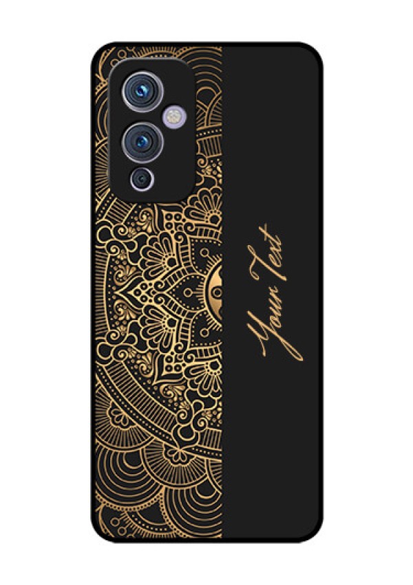 OnePlus 9 5G Photo Printing on Glass Case - Mandala art with custom text Design