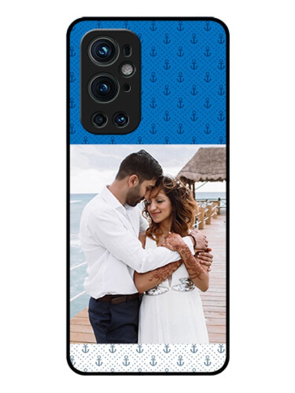 Custom Oneplus 9 Pro 5G Photo Printing on Glass Case - Blue Anchors Design