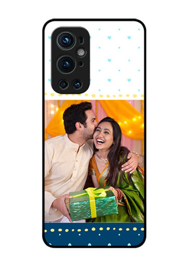 Oneplus 9 Pro 5G Personalized Glass Phone Case - White and Blue Abstract Design