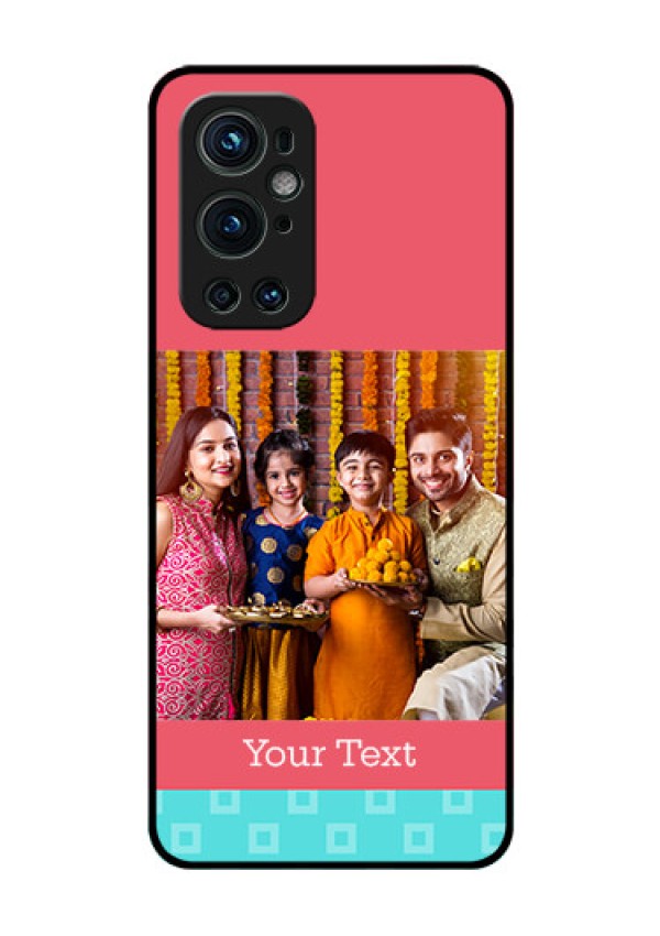 Oneplus 9 Pro 5G Personalized Glass Phone Case - Peach & Blue Color Design