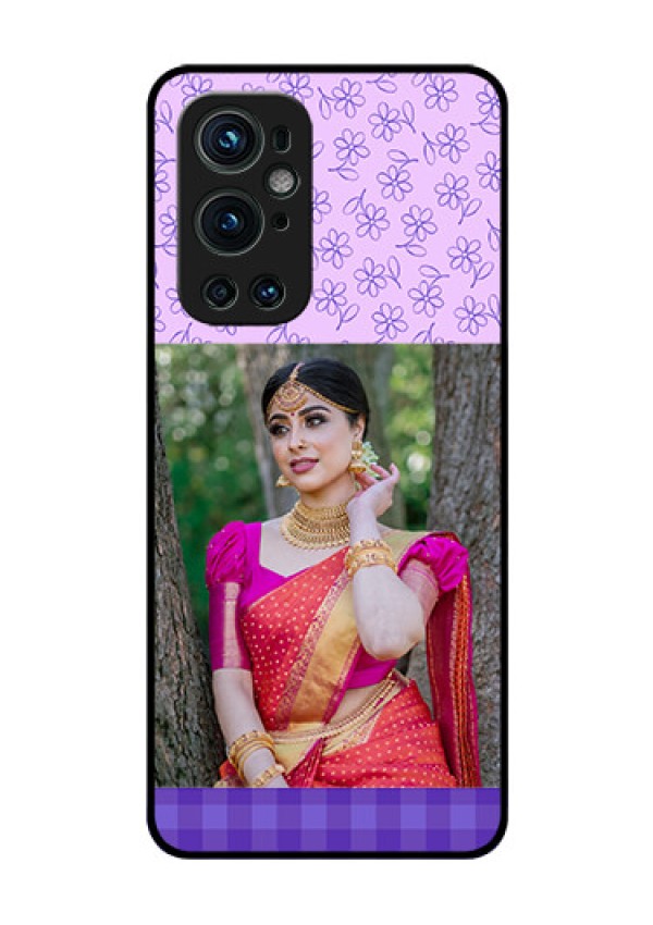 Oneplus 9 Pro 5G Custom Glass Phone Case - Purple Floral Design