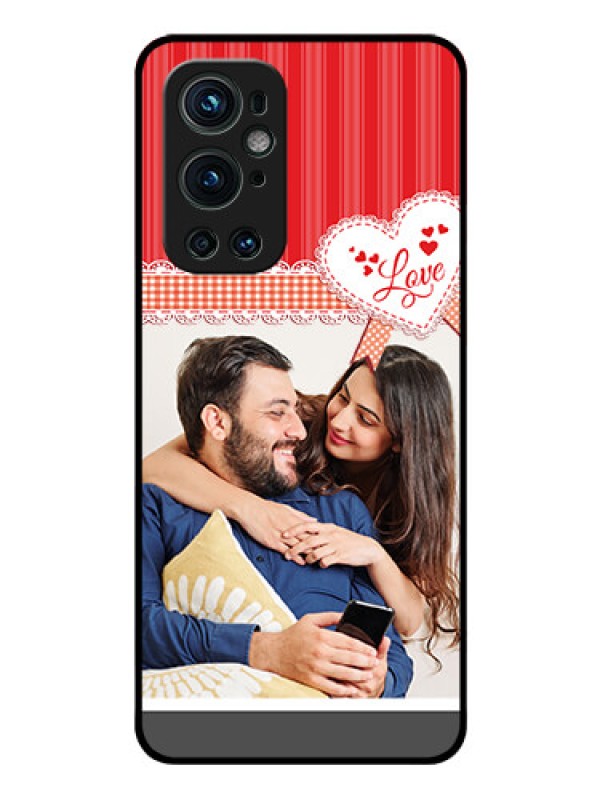Custom Oneplus 9 Pro 5G Custom Glass Mobile Case - Red Love Pattern Design