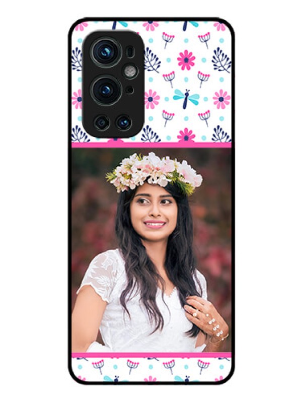 Custom Oneplus 9 Pro 5G Photo Printing on Glass Case - Colorful Flower Design