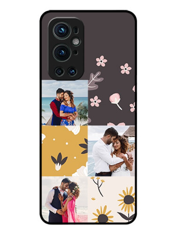 Custom Oneplus 9 Pro 5G Photo Printing on Glass Case - 3 Images with Floral Design