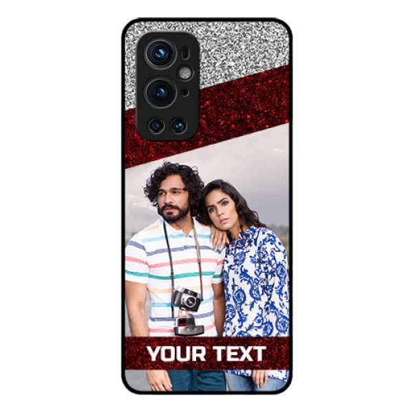 Oneplus 9 Pro 5G Personalized Glass Phone Case - Image Holder with Glitter Strip Design