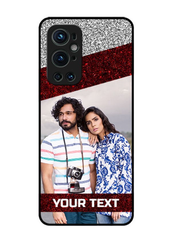 Oneplus 9 Pro 5G Personalized Glass Phone Case - Image Holder with Glitter Strip Design