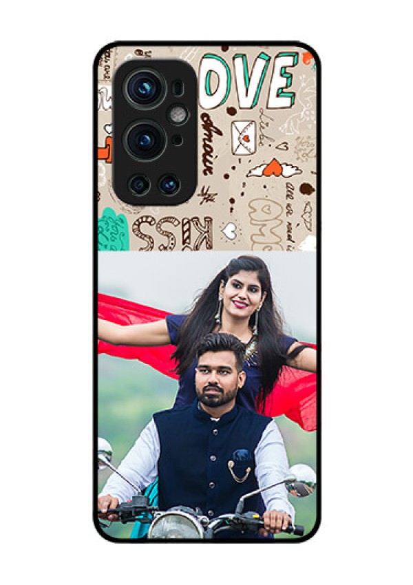 Oneplus 9 Pro 5G Custom Glass Phone Case - Love Doodle Pattern 
