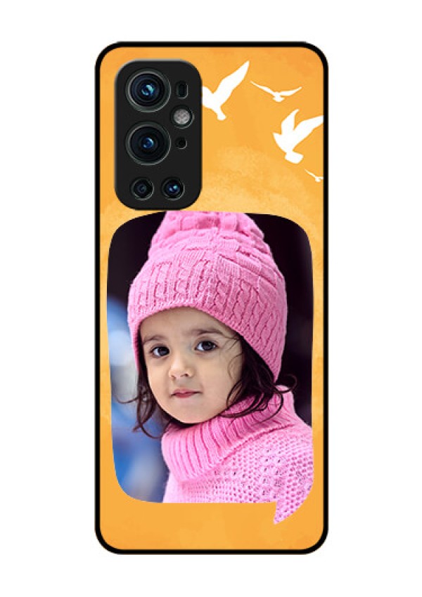 Oneplus 9 Pro 5G Personalized Glass Phone Case - Water Color Design with Bird Icons