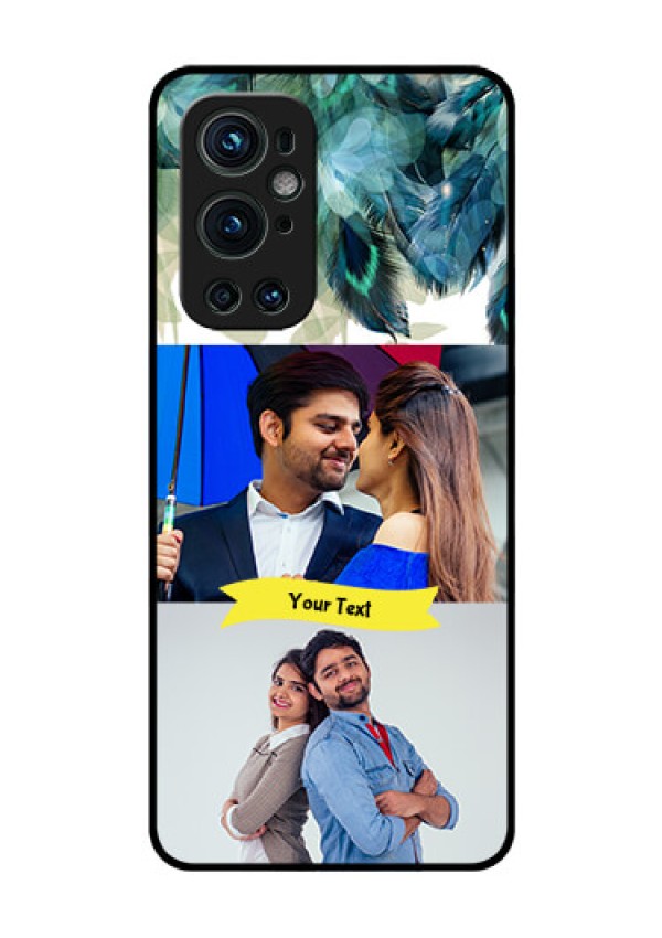 Oneplus 9 Pro 5G Personalized Glass Phone Case - Image with Boho Peacock Feather Design