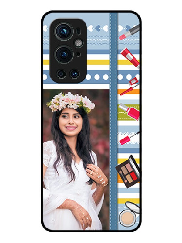 Custom Oneplus 9 Pro 5G Personalized Glass Phone Case - Makeup Icons Design