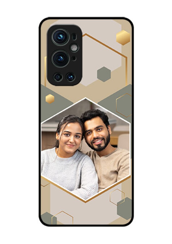 OnePlus 9 Pro 5G Photo Printing on Glass Case - Stylish Hexagon Pattern Design