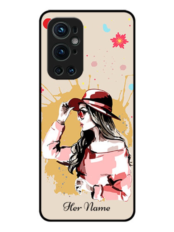 Custom OnePlus 9 Pro 5G Photo Printing on Glass Case - Women with pink hat Design