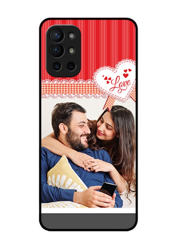 Oneplus 9R 5G Custom Glass Mobile Case - Red Love Pattern Design