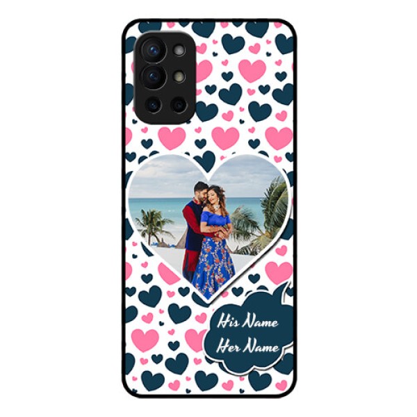 Oneplus 9R 5G Custom Glass Phone Case - Pink & Blue Heart Design Oneplus 9R 5G Custom Glass Phone Case - Pink & Blue Heart Design