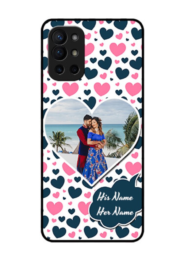 Oneplus 9R 5G Custom Glass Phone Case - Pink & Blue Heart Design