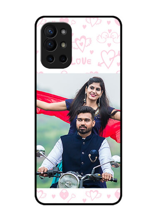 Oneplus 9R 5G Custom Glass Mobile Case - Pink Flying Heart Design