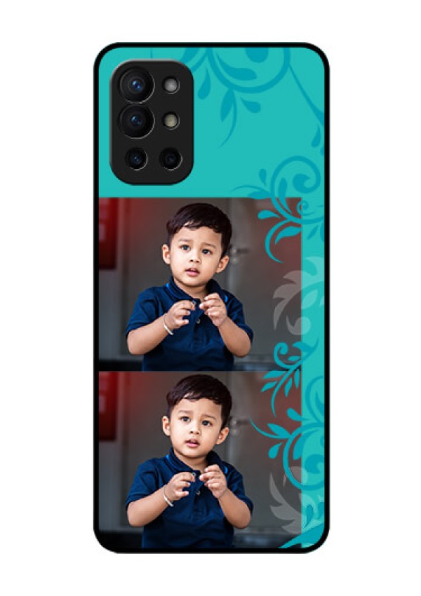 Oneplus 9R 5G Personalized Glass Phone Case - with Photo and Green Floral Design 