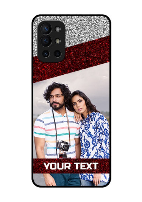 Oneplus 9R 5G Personalized Glass Phone Case - Image Holder with Glitter Strip Design